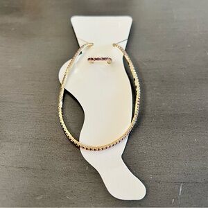 Purple & Gold Stretchy Allover Rhinestone Anklet Ankle Bracelet & Toe Ring Set